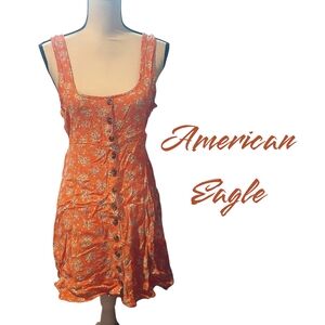 American Eagle Outfitters Orange Floral Midi Dress